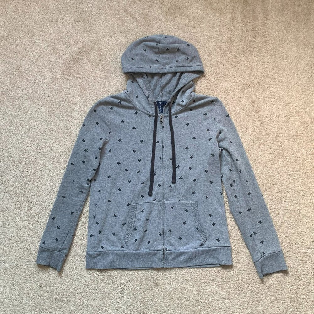 Y2K Stars All Over Print Grey Zip Up Hoodie